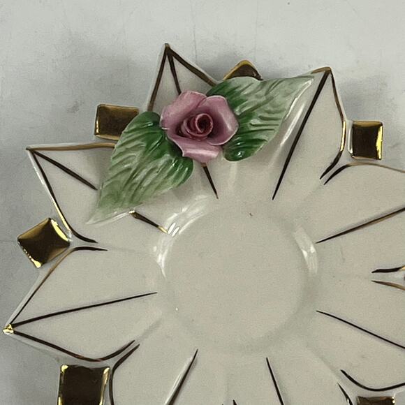 Limoges France Porcelain Rose Cup Saucer Set Gold Trim Starburst Pedal Design - Picture 15 of 15